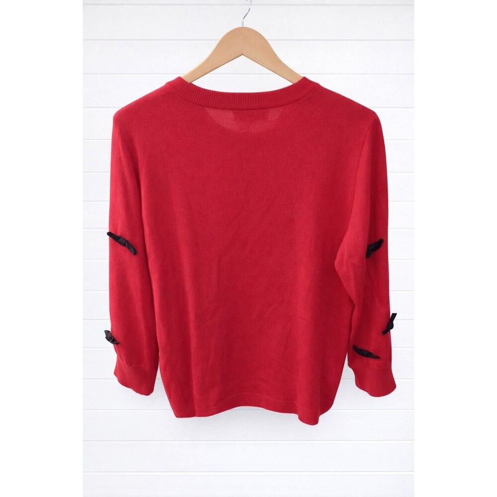 Scott & Scott London NWT Red Crew Neck Black Bows Wool Cashmere Sweater L - Picture 2 of 6